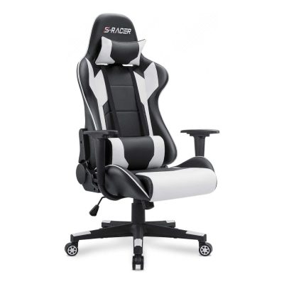 homall classic gaming chair in white and black